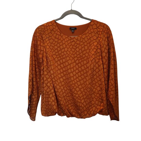 Alfani Plus Sz 1X Burnt Orange Burn Out Animal Print Bubble Hem Top Flare Sleeve - Picture 1 of 6